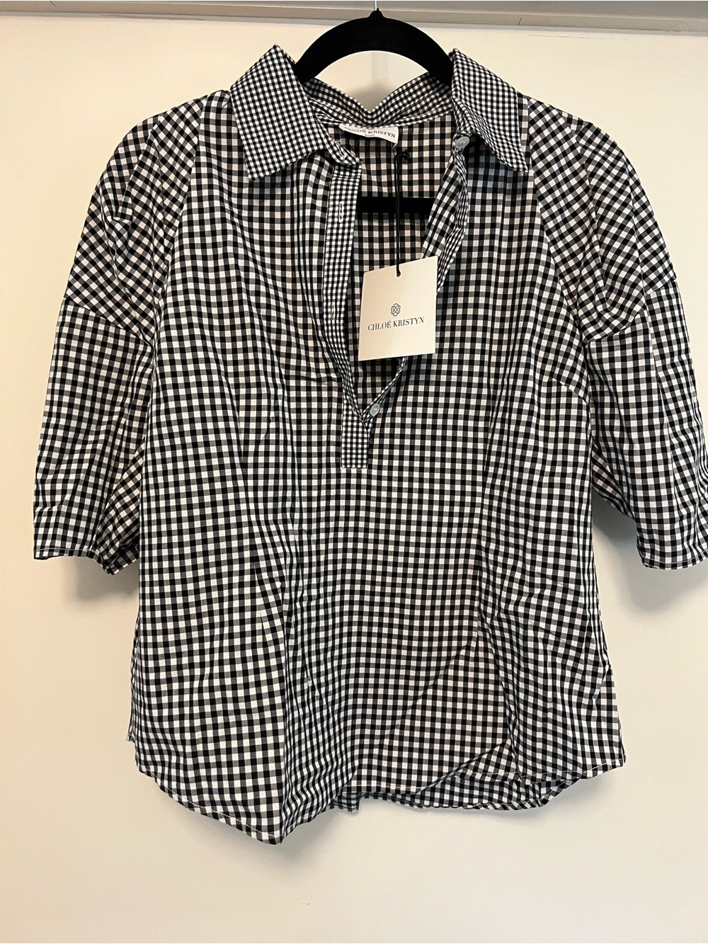 Chloe Kristyn Black & White Gingham Collared Blouse
